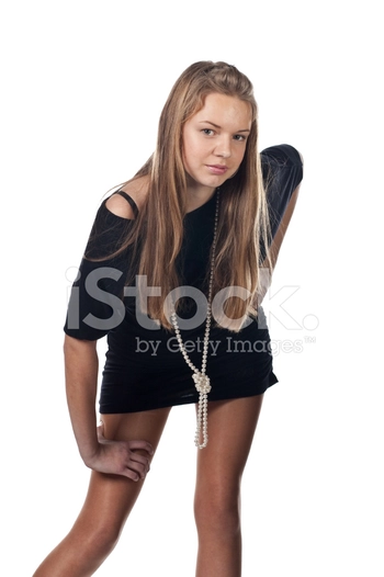 Teenage girl in black dress