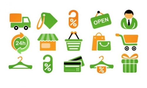 15 Orange Green Shopping Icons PSD