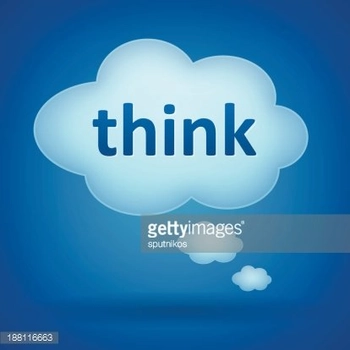 Think speech bubble on blue background