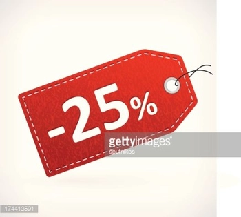 Red leather price labels twenty-five percent sale off