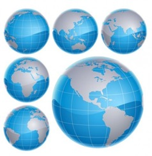 6 Glossy Metal Earth Globes Vector Set