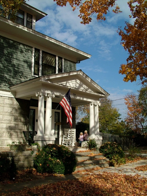 American flag flies in the autumn sun