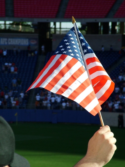 American flag waves