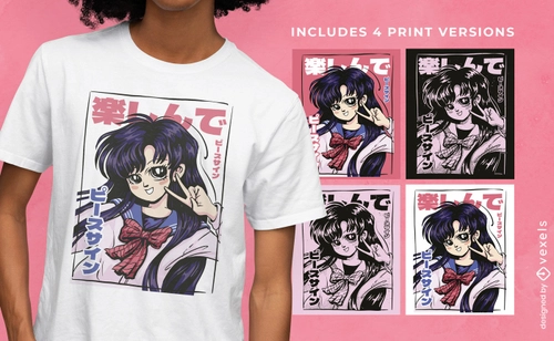 Anime Tee Design - Multicolor Student Girl