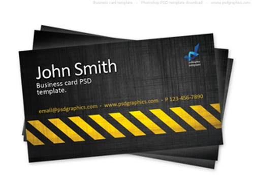 Business card template, construction hazard stripes theme