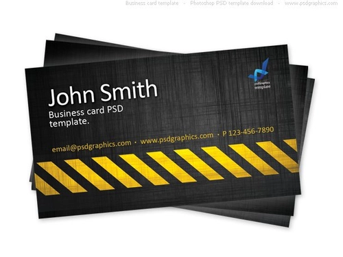 Business card template, construction hazard stripes theme