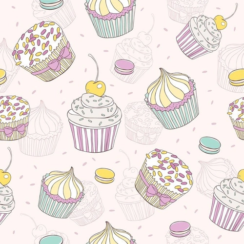 background with cupcakes and macarons