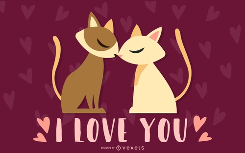 Cat Love Cartoon - Hearts Background