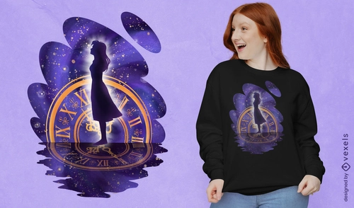 Cosmic Girl Tee Design - Space Stars Clock