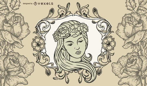 Floral Deco Lady Illustration