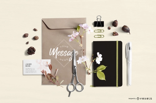 Flower office supplies mockup