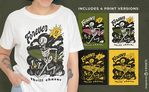 Skeleton Surf Tee Design Variants