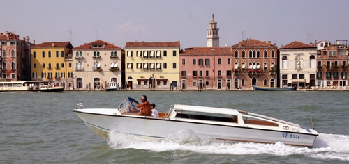 Venice panorama with boat