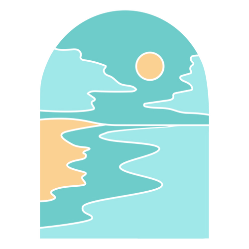 Beach Waves and Sun Illustration