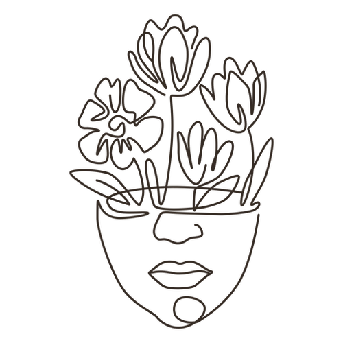 Continuous Line Floral Portrait PNG