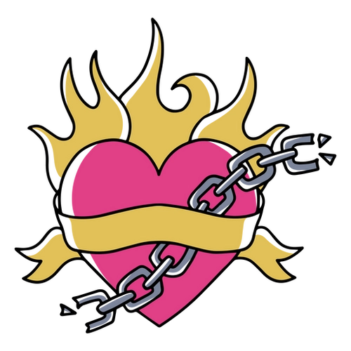 Flaming Chain Heart Ribbon PNG