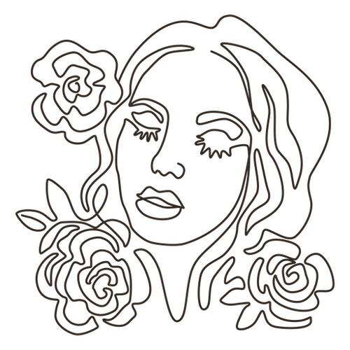 Girl and Roses Line PNG Art