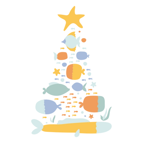 Tropical Christmas Tree Sea Creatures Illustration